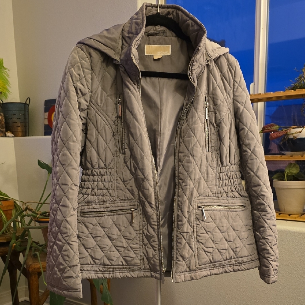 Michael Kors Quilted Silver Puffer Jacket